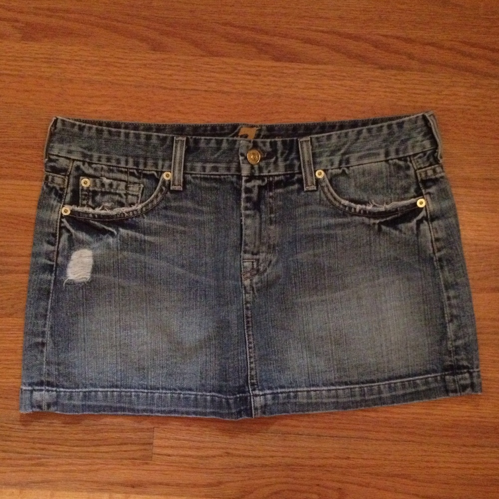 7 For All Mankind Distressed Blue Denim Skirt